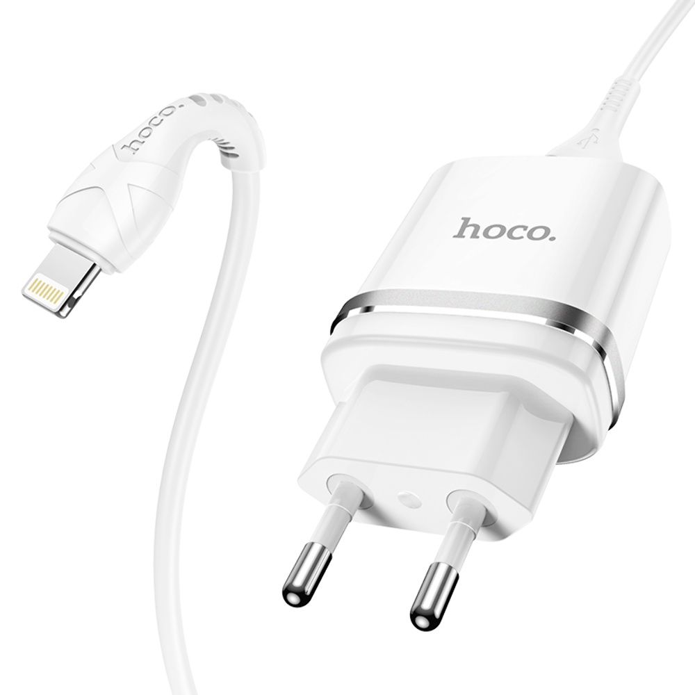 Сетевое зарядное устройство Hoco N1 USB белое + кабель USB to Lightning