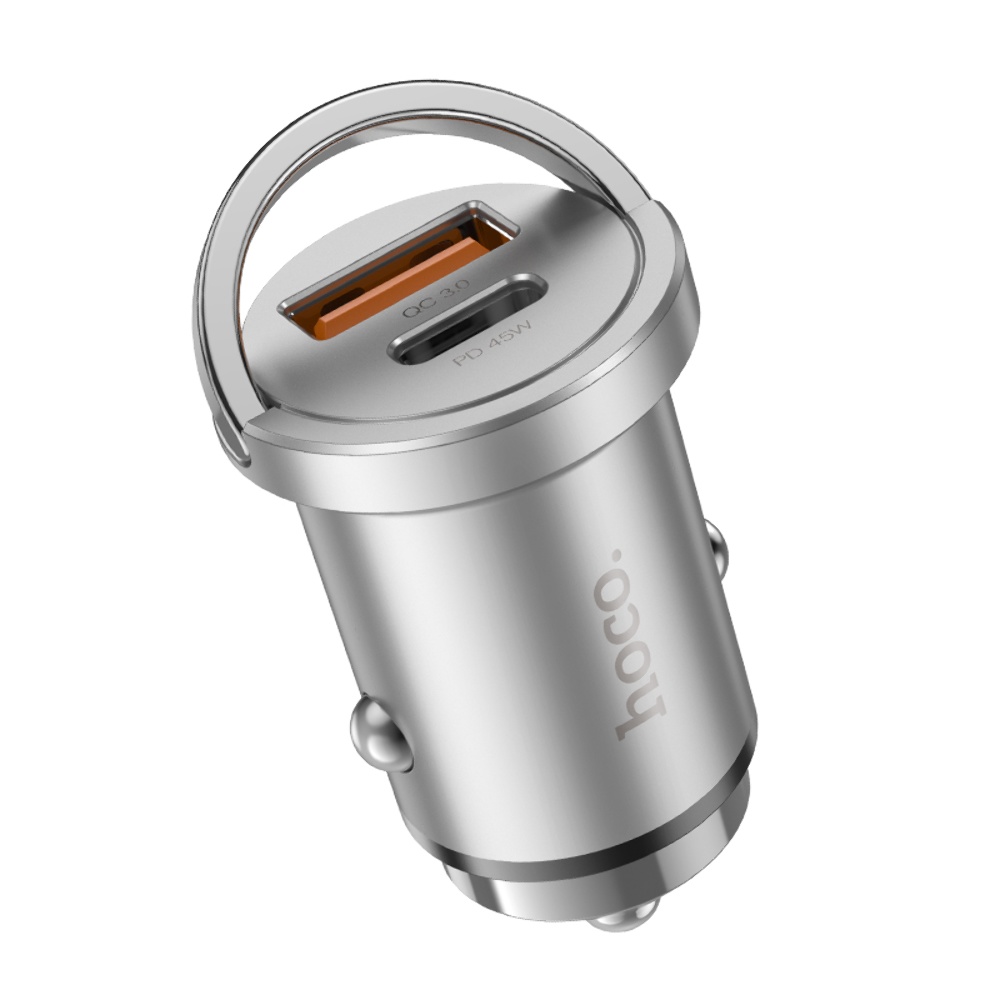 Автомобильное зарядное устройство Hoco NZ10 USB/ Type-C PD 45W серебристое