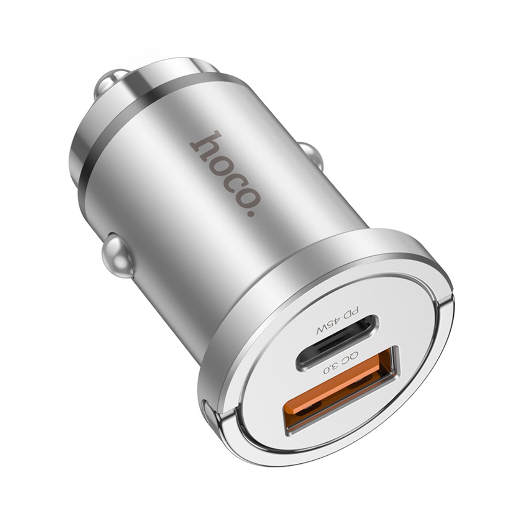 Автомобильное зарядное устройство Hoco NZ10 USB/ Type-C PD 45W серебристое