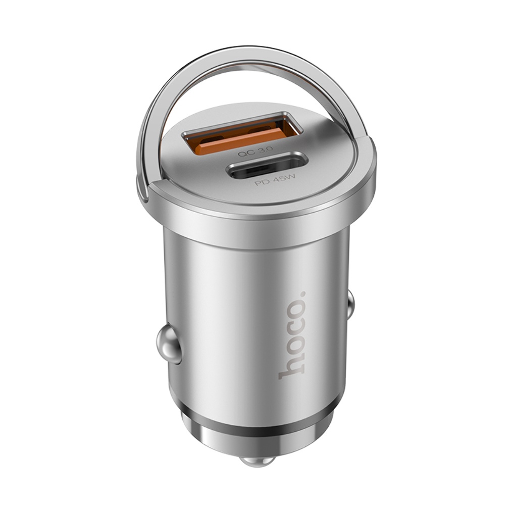 Автомобильное зарядное устройство Hoco NZ10 USB/ Type-C PD 45W серебристое