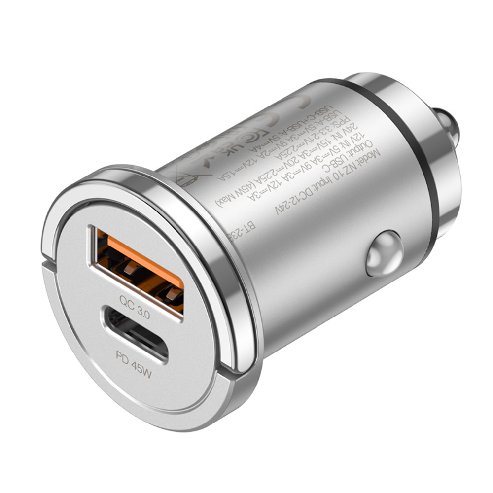 Автомобильное зарядное устройство Hoco NZ10 USB/ Type-C PD 45W серебристое