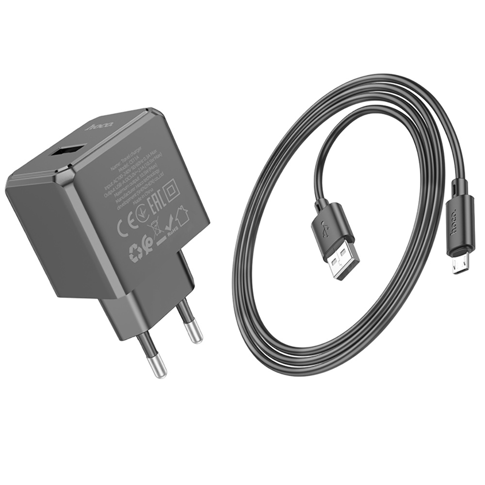 Сетевое зарядное устройство Hoco CS11A USB черное + кабель USB to MicroUSB