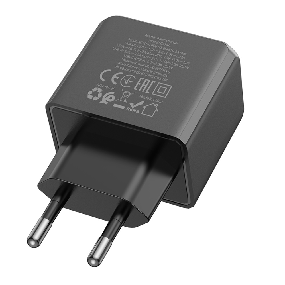 Сетевое зарядное устройство Hoco CS14A USB/ Type-C QC PD 20W черное