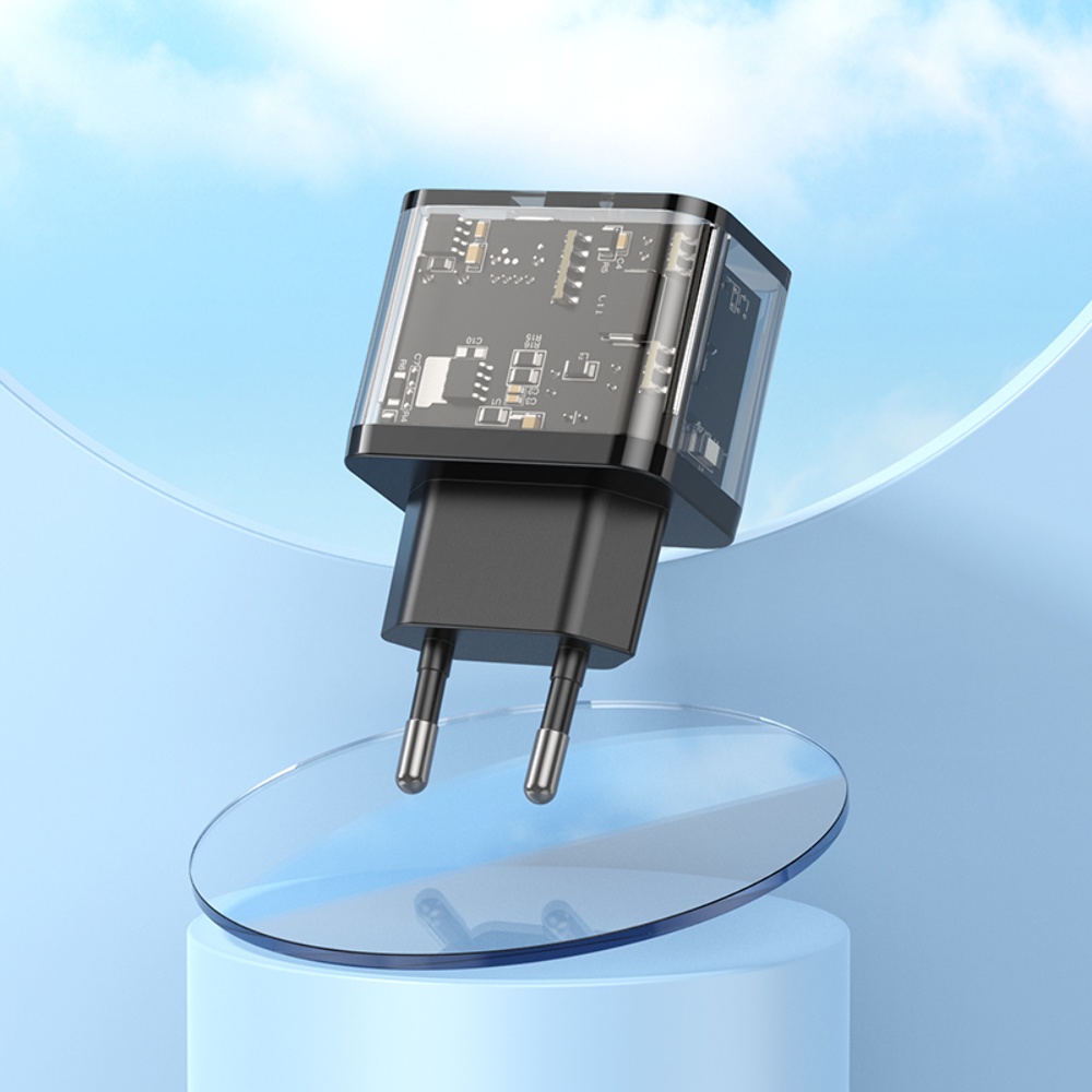 Сетевое зарядное устройство Hoco N34 USB/ Type-C QC PD 20W прозначно-черное