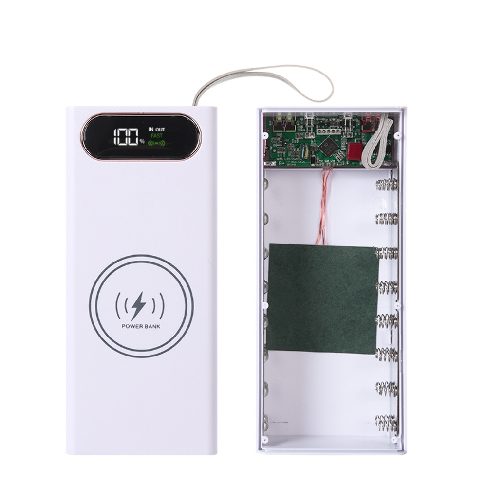 Корпус Multi-powerbank L16, под элементы 18650 до 16 шт, 22.5+15W, с беспроводной зарядкой и фонарём, белый