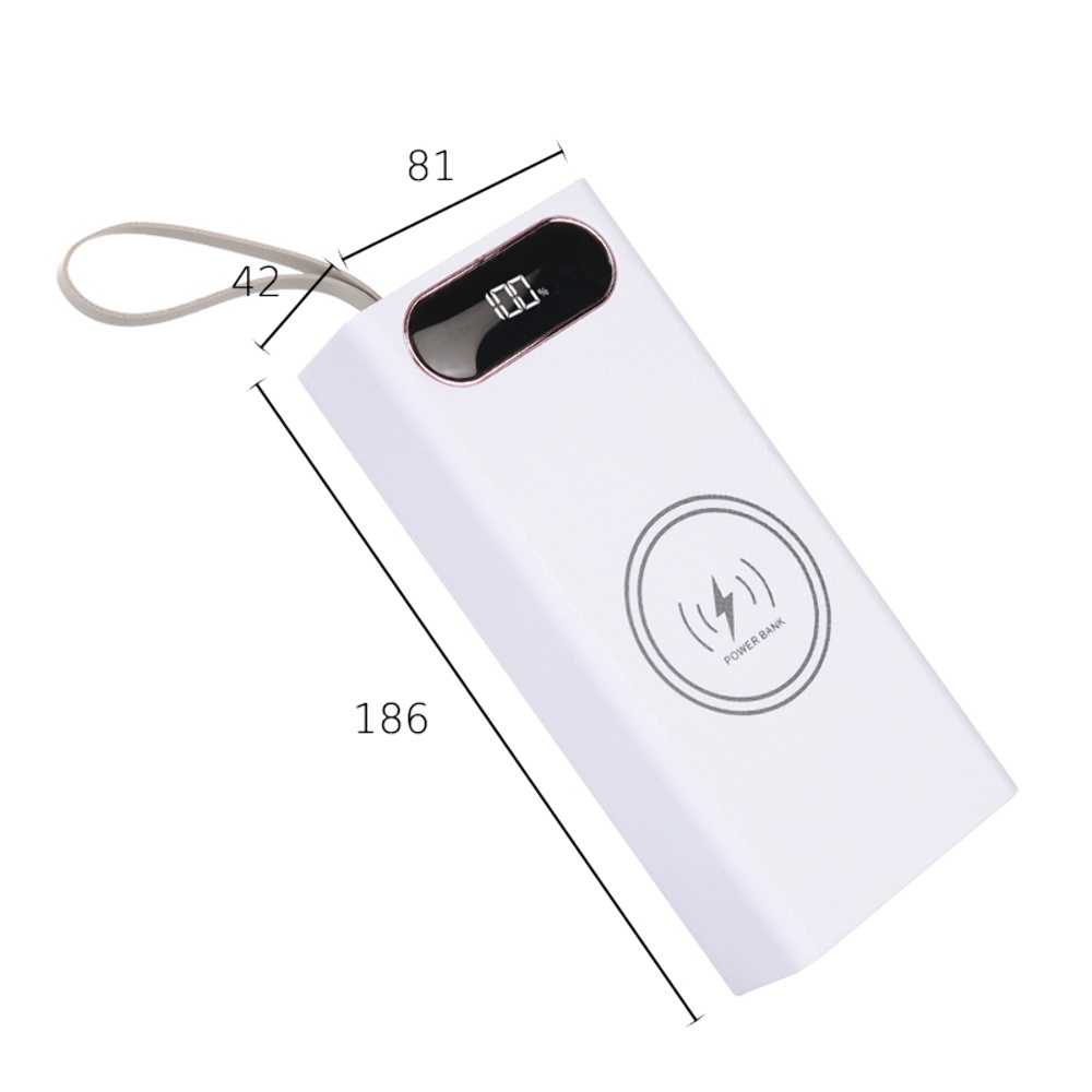 Корпус Multi-powerbank L16, под элементы 18650 до 16 шт, 22.5+15W, с беспроводной зарядкой и фонарём, белый