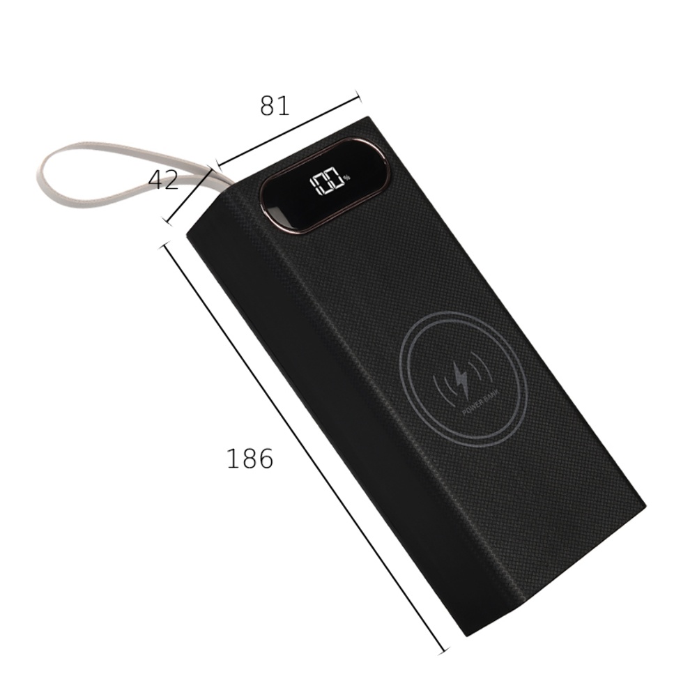 Корпус Multi-powerbank L16, под элементы 18650 до 16 шт, 22.5+15W, с беспроводной зарядкой и фонарём, черный