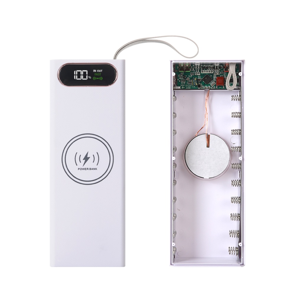Корпус Multi-powerbank L20, под элементы 18650 до 20 шт, 22.5+15W, с беспроводной зарядкой и фонарём, белый