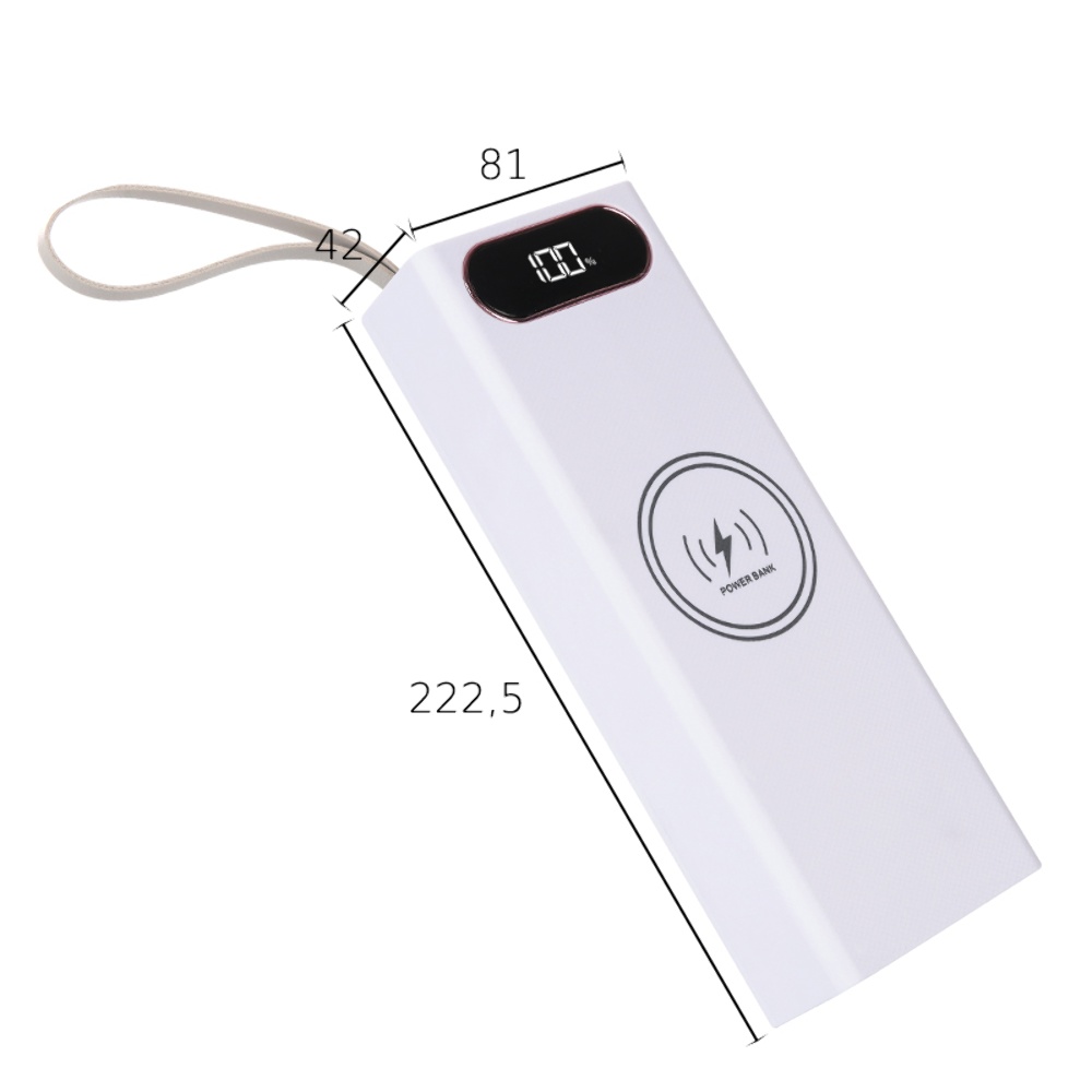 Корпус Multi-powerbank L20, под элементы 18650 до 20 шт, 22.5+15W, с беспроводной зарядкой и фонарём, белый