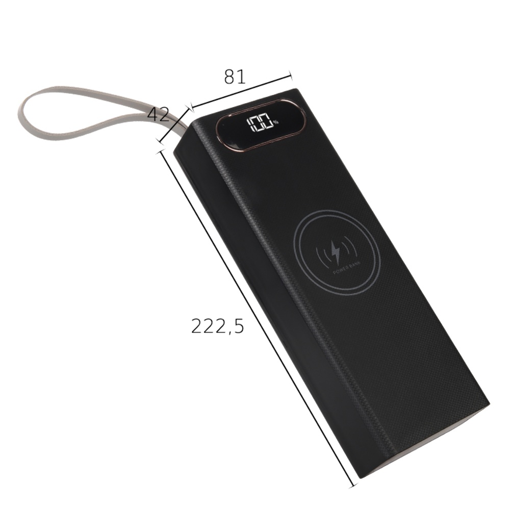 Корпус Multi-powerbank L20, под элементы 18650 до 20 шт, 22.5+15W, с беспроводной зарядкой и фонарём, черный