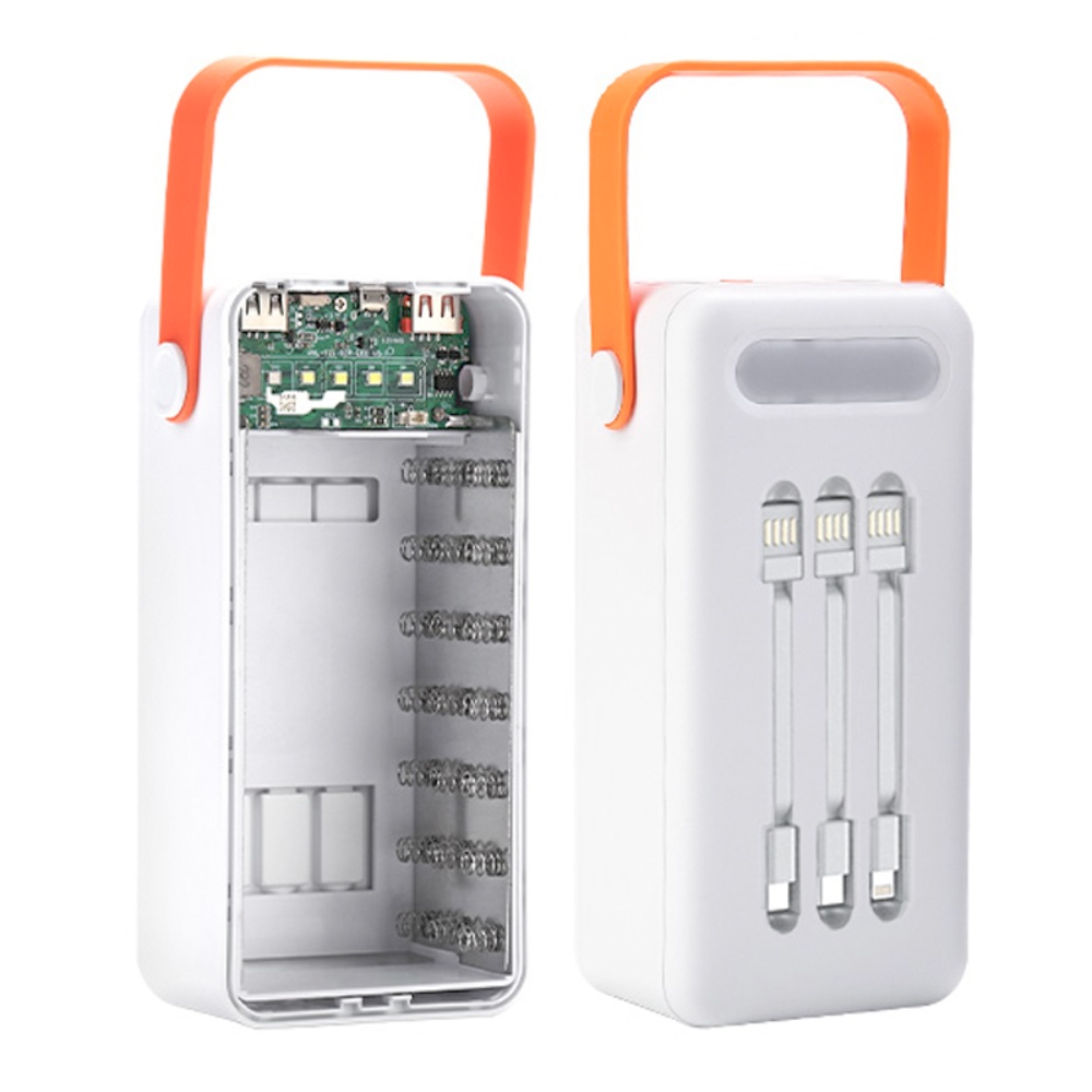 Корпус Multi-powerbank S21, под элементы 18650 до 21 шт, 22.5W, с фонарём, белый