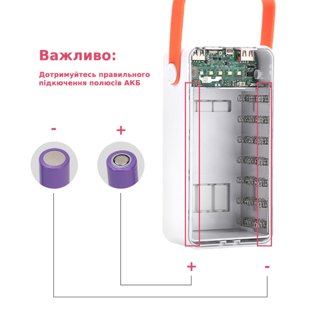 Корпус Multi-powerbank S21, под элементы 18650 до 21 шт, 22.5W, с фонарём, белый