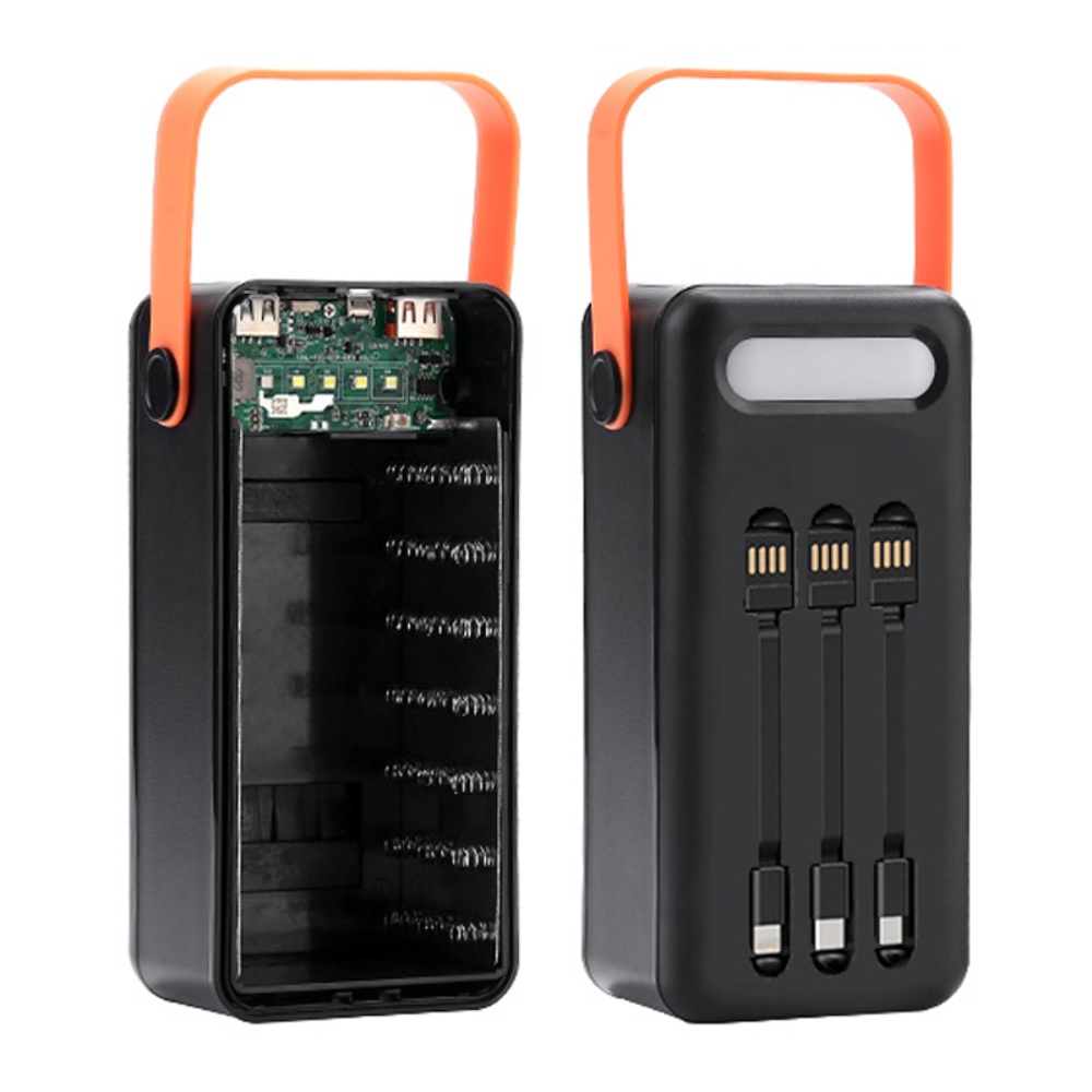 Корпус Multi-powerbank S21, под элементы 18650 до 21 шт, 22.5W, с фонарём, черный