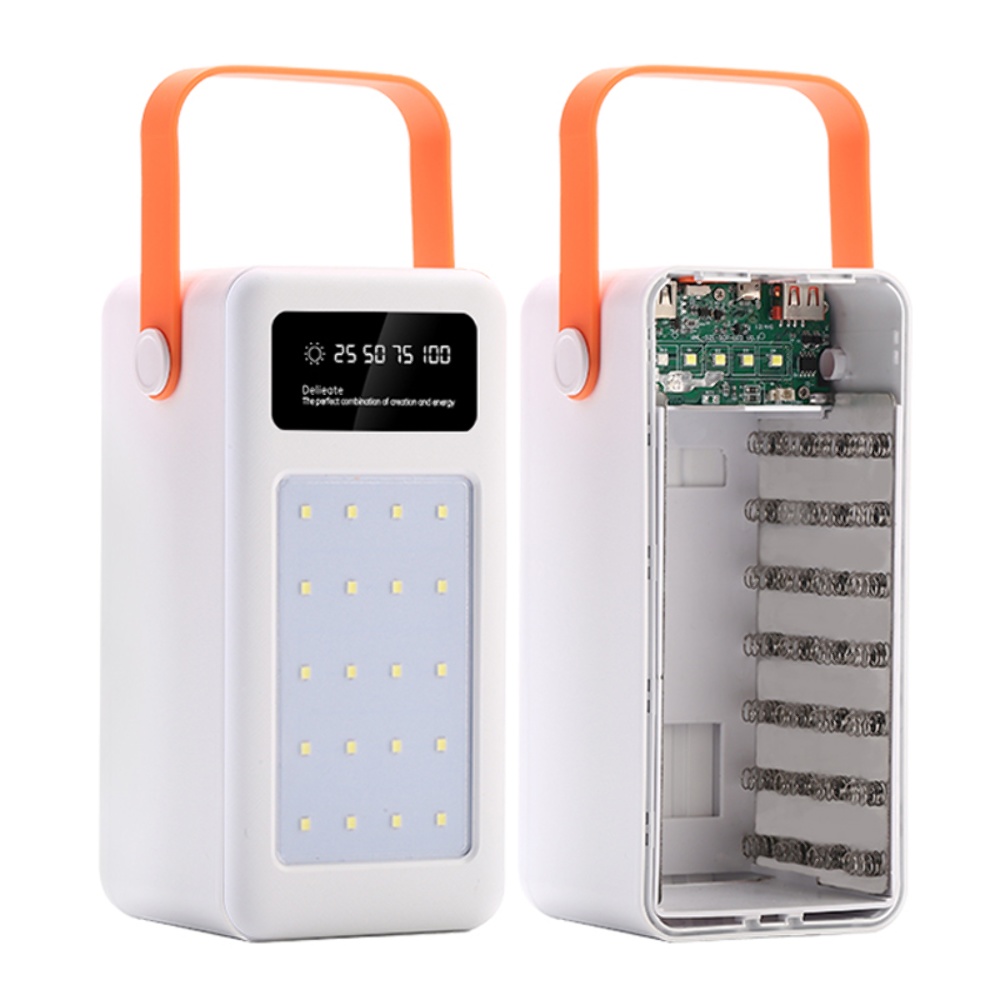Корпус Multi-powerbank S28, под элементы 18650 до 28 шт, 22.5W, с фонарём, белый