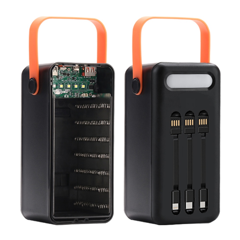 Корпус Multi-powerbank S28, под элементы 18650 до 28 шт, 22.5W, с фонарём, черный