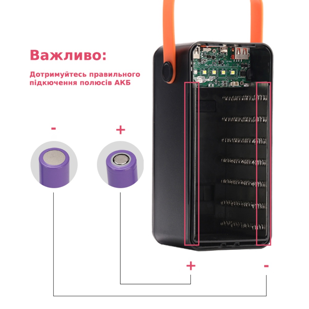 Корпус Multi-powerbank S28, под элементы 18650 до 28 шт, 22.5W, с фонарём, черный