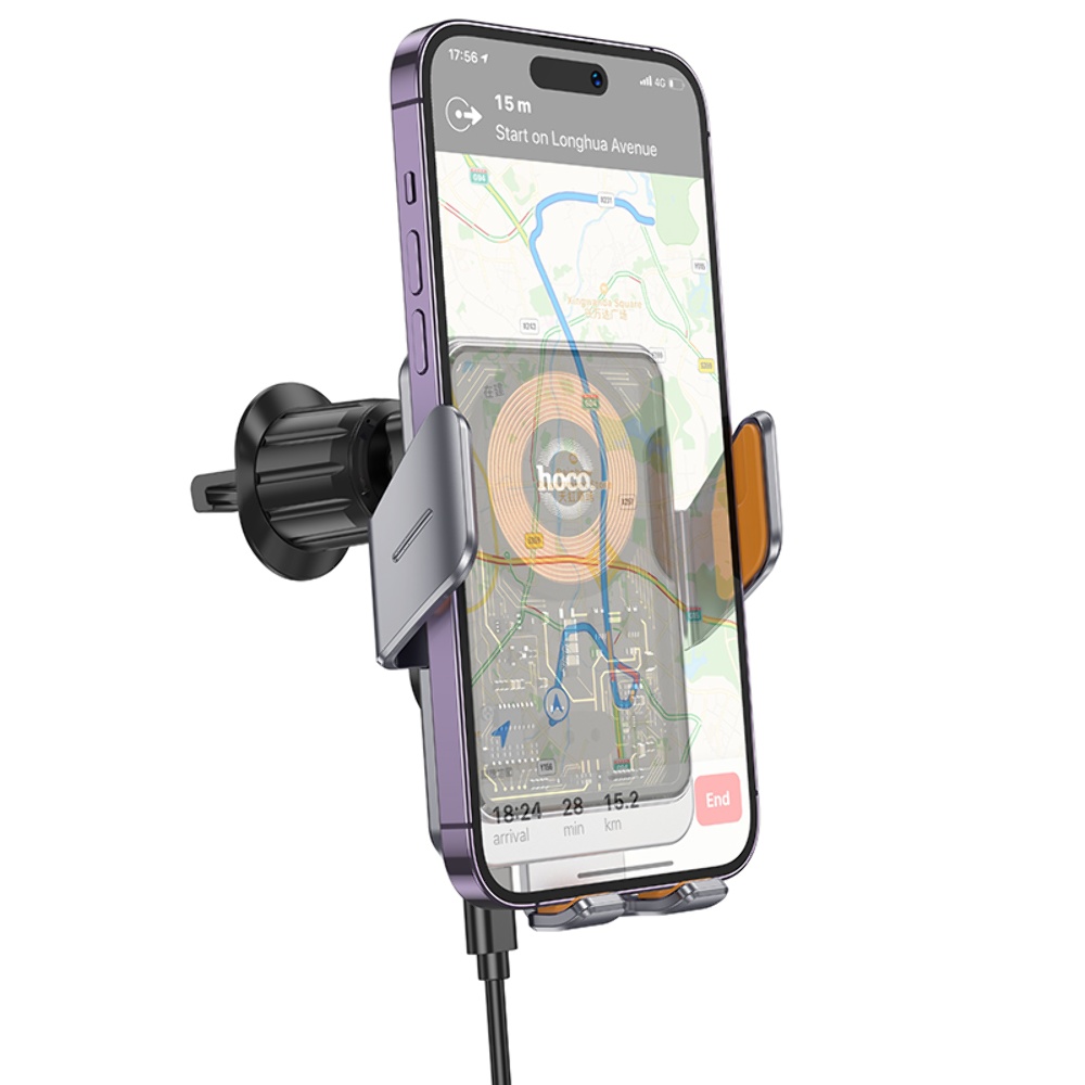 Автодержатель Hoco HW7 с беспроводной зарядкой 15W metal gray