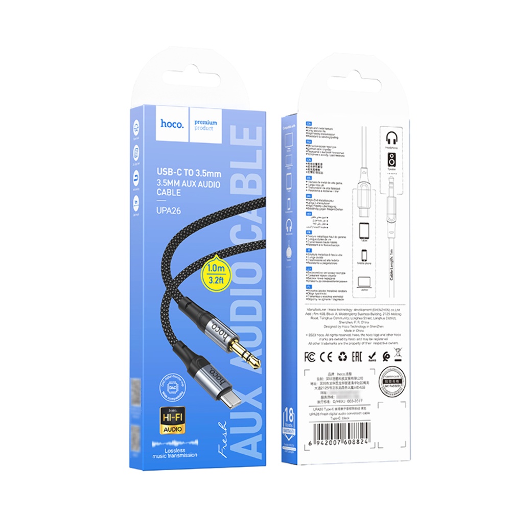 AUX кабель Hoco UPA26 Type-C to Jack 3.5 1m черный