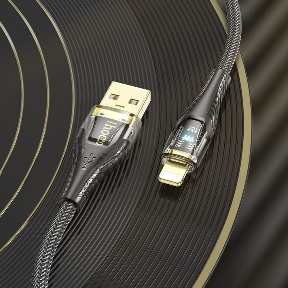 Кабель Hoco U121 с индикатором USB to Lightning 1.2m black