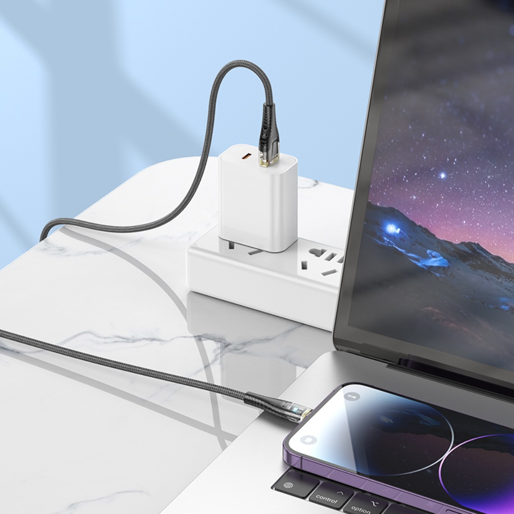 Кабель Hoco U121 с индикатором USB to Lightning 1.2m black