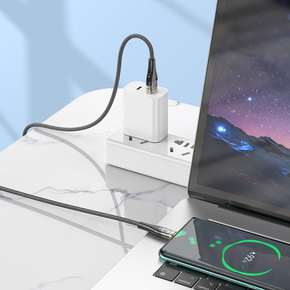 Кабель Hoco U121 с индикатором USB to Type-C 1.2m black