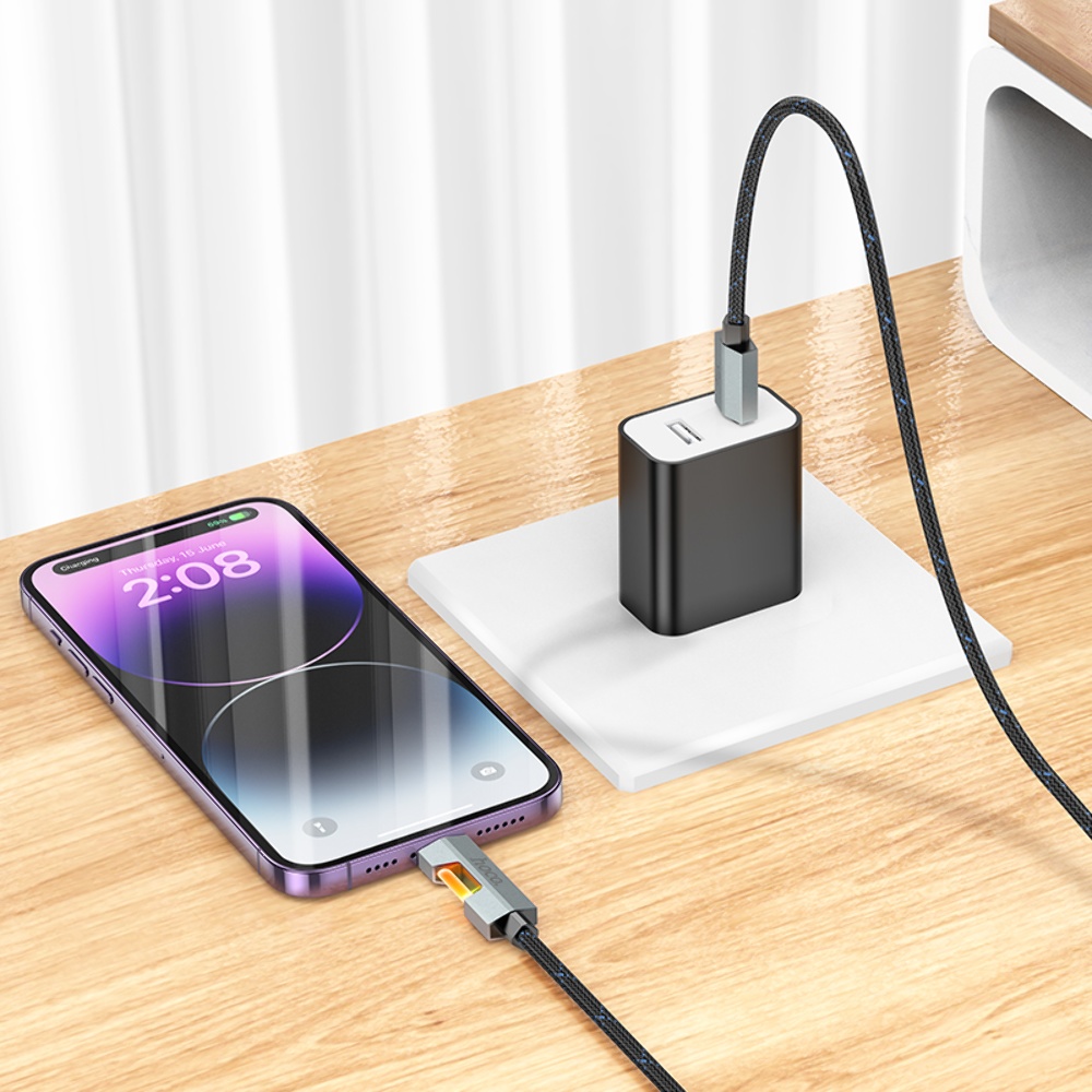 Кабель Hoco U123 с индикатором Type-C to Lightning PD 27W 1.2m black