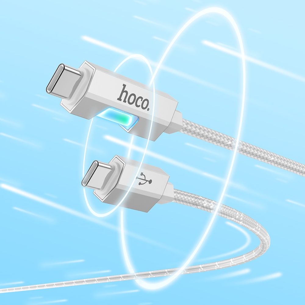 Кабель Hoco U123 с индикатором Type-C to Type-C PD 60W 1.2m grey