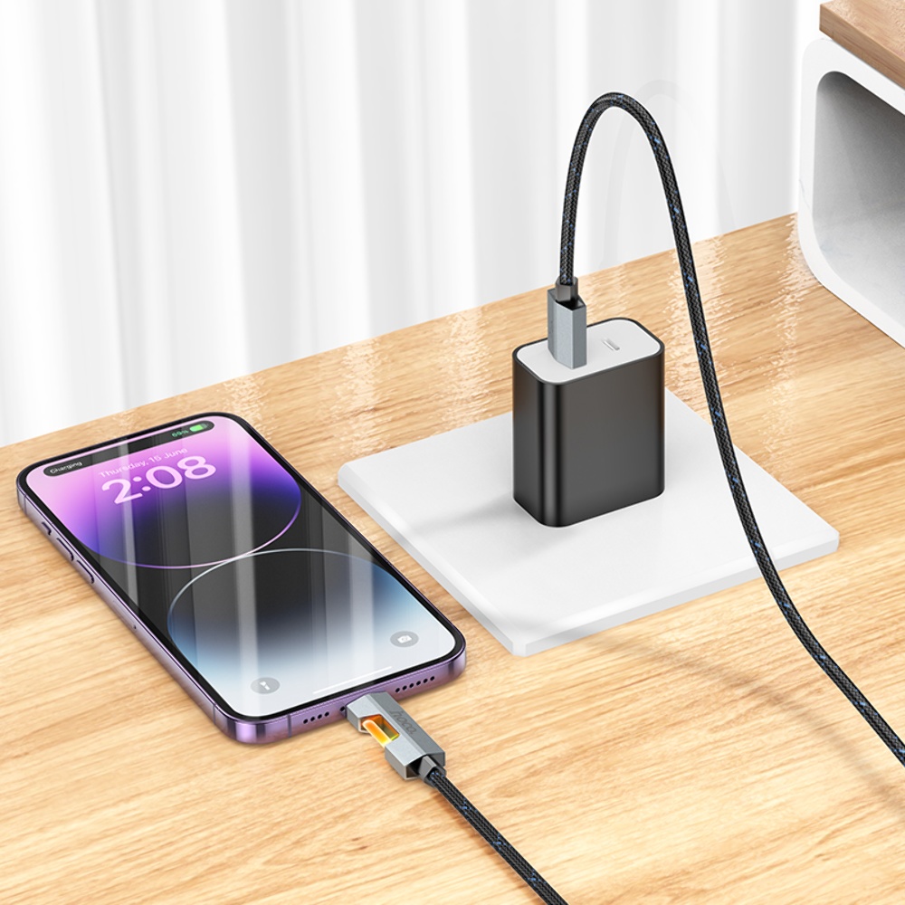 Кабель Hoco U123 с индикатором USB to Lightning 1.2m black
