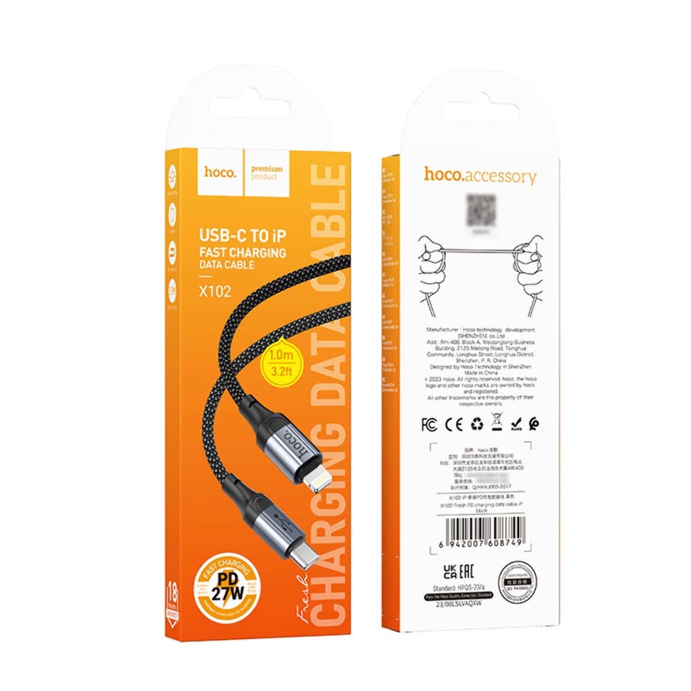Кабель Hoco X102 Type-C to Lightning PD 27W 1m black