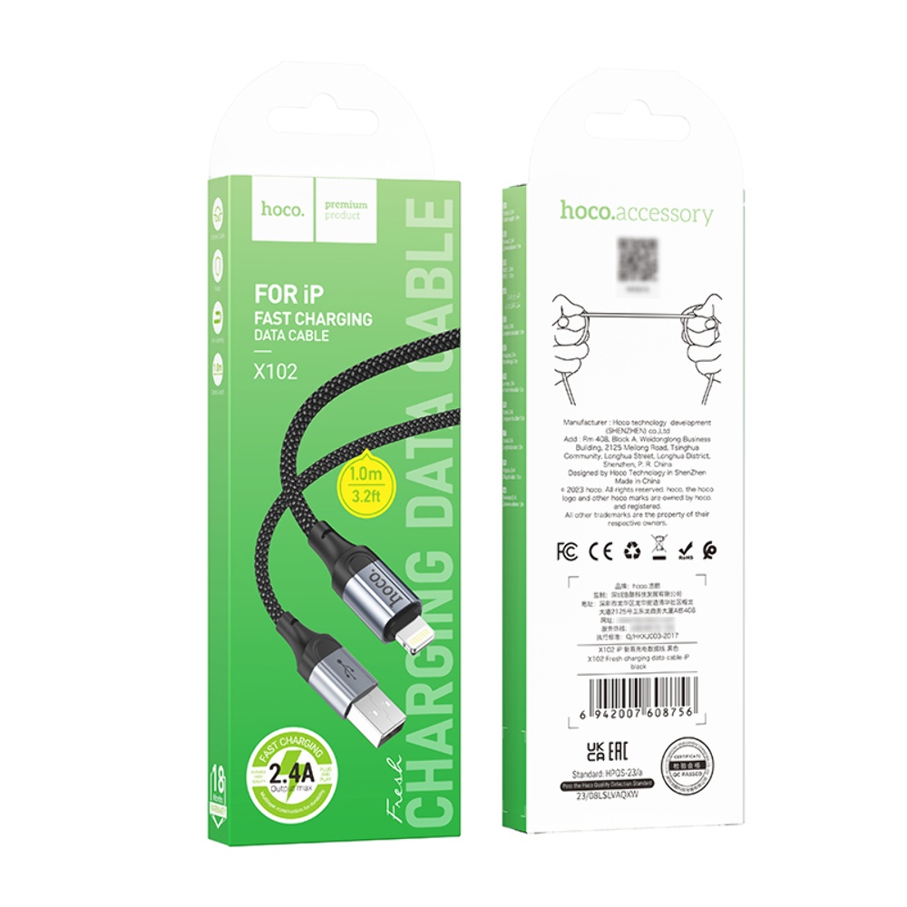 Кабель Hoco X102 USB to Lightning 1m black