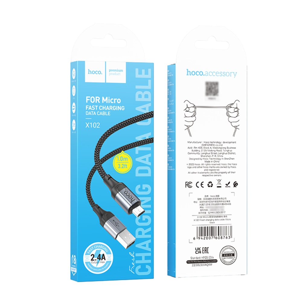 Кабель Hoco X102 USB to MicroUSB 1m black