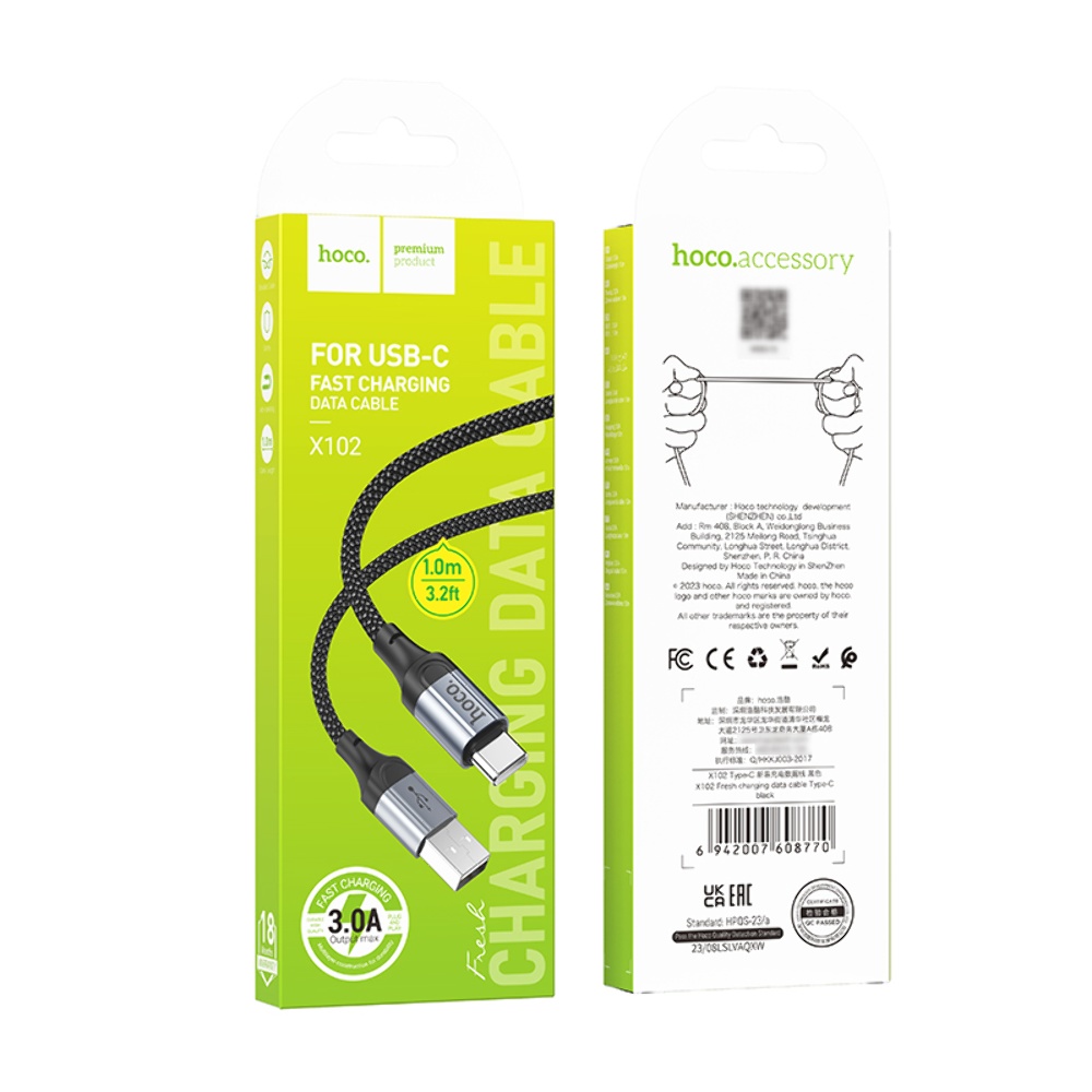 Кабель Hoco X102 USB to Type-C 1m black