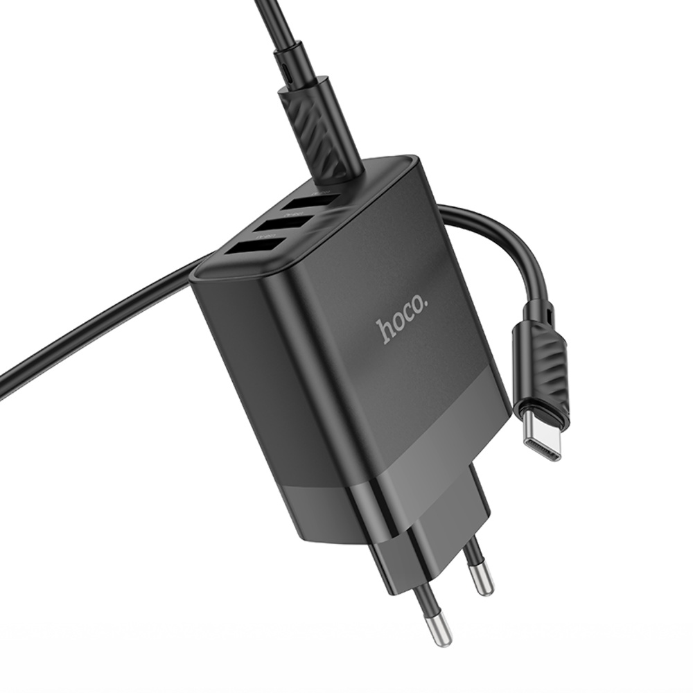 Сетевое зарядное устройство Hoco C127A 3 USB/ Type-C PD45W черное + кабель Type-C to Type-C