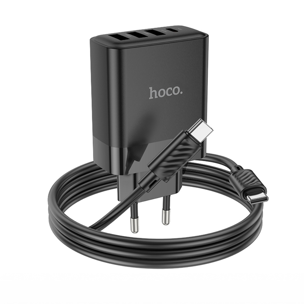 Сетевое зарядное устройство Hoco C127A 3 USB/ Type-C PD45W черное + кабель Type-C to Type-C