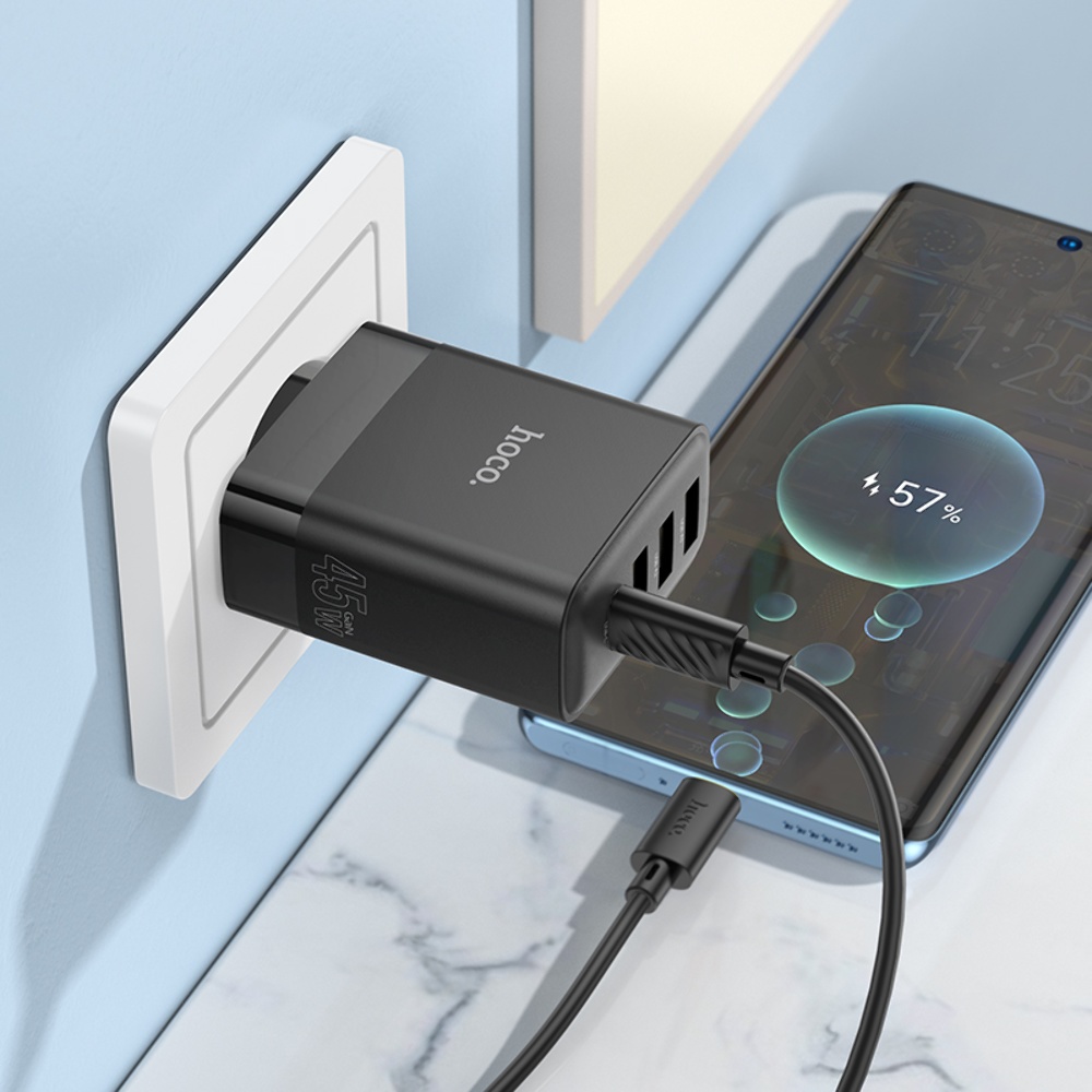 Сетевое зарядное устройство Hoco C127A 3 USB/ Type-C PD45W черное