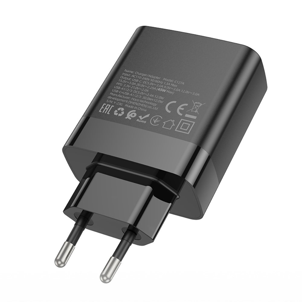 Сетевое зарядное устройство Hoco C127A 3 USB/ Type-C PD45W черное