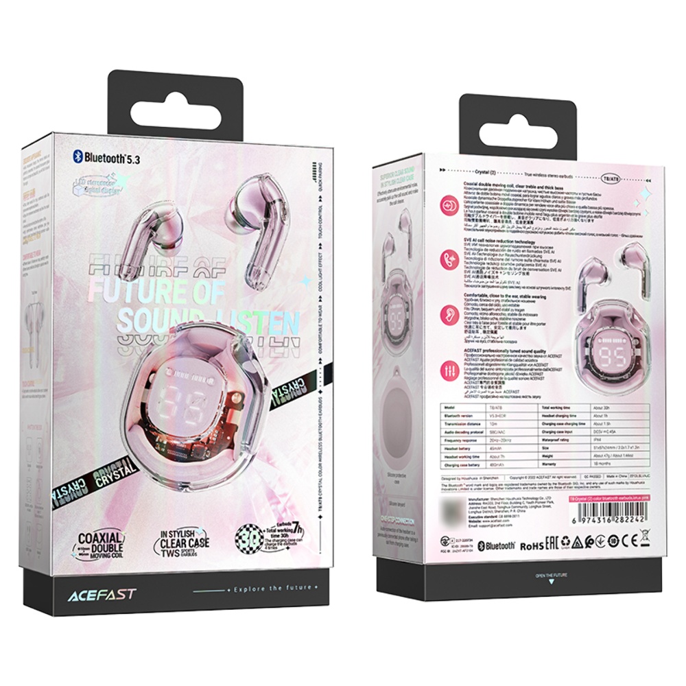 Беспроводные TWS наушники Acefast T8 вакуумные lotus pink