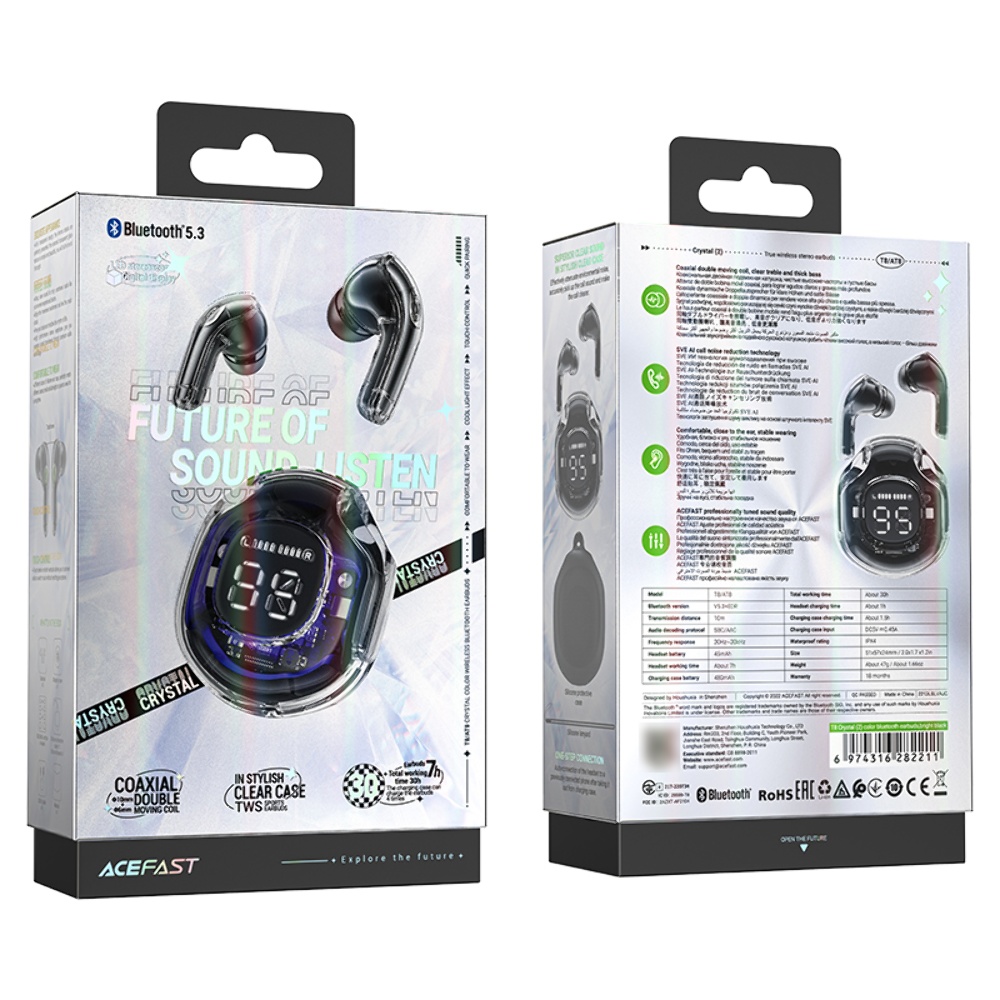 Беспроводные TWS наушники Acefast T8 вакуумные bright black