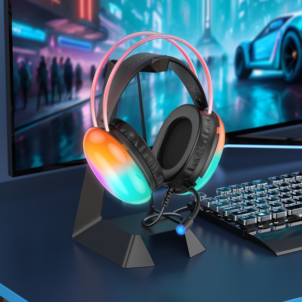 Наушники накладные Hoco W109 Plus игровые с LED подсветкой USB black