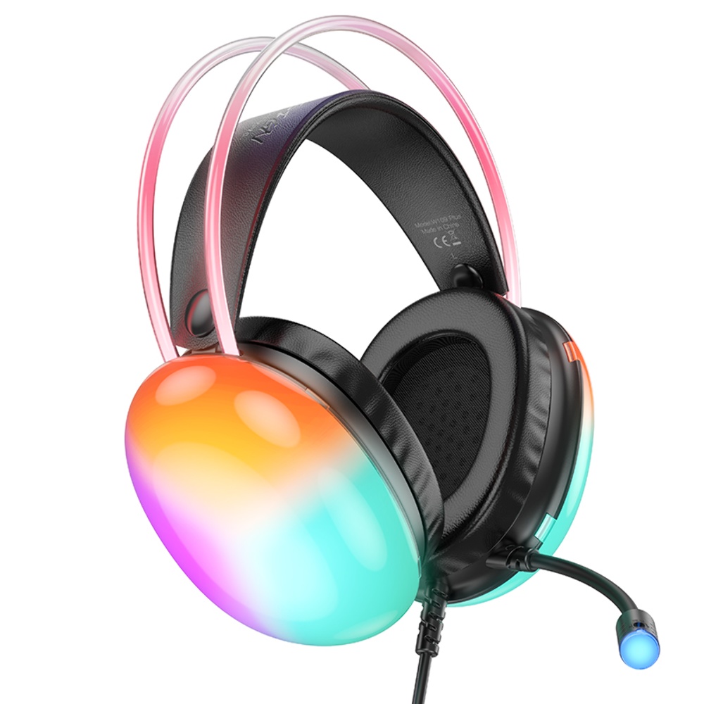 Наушники накладные Hoco W109 Plus игровые с LED подсветкой USB black