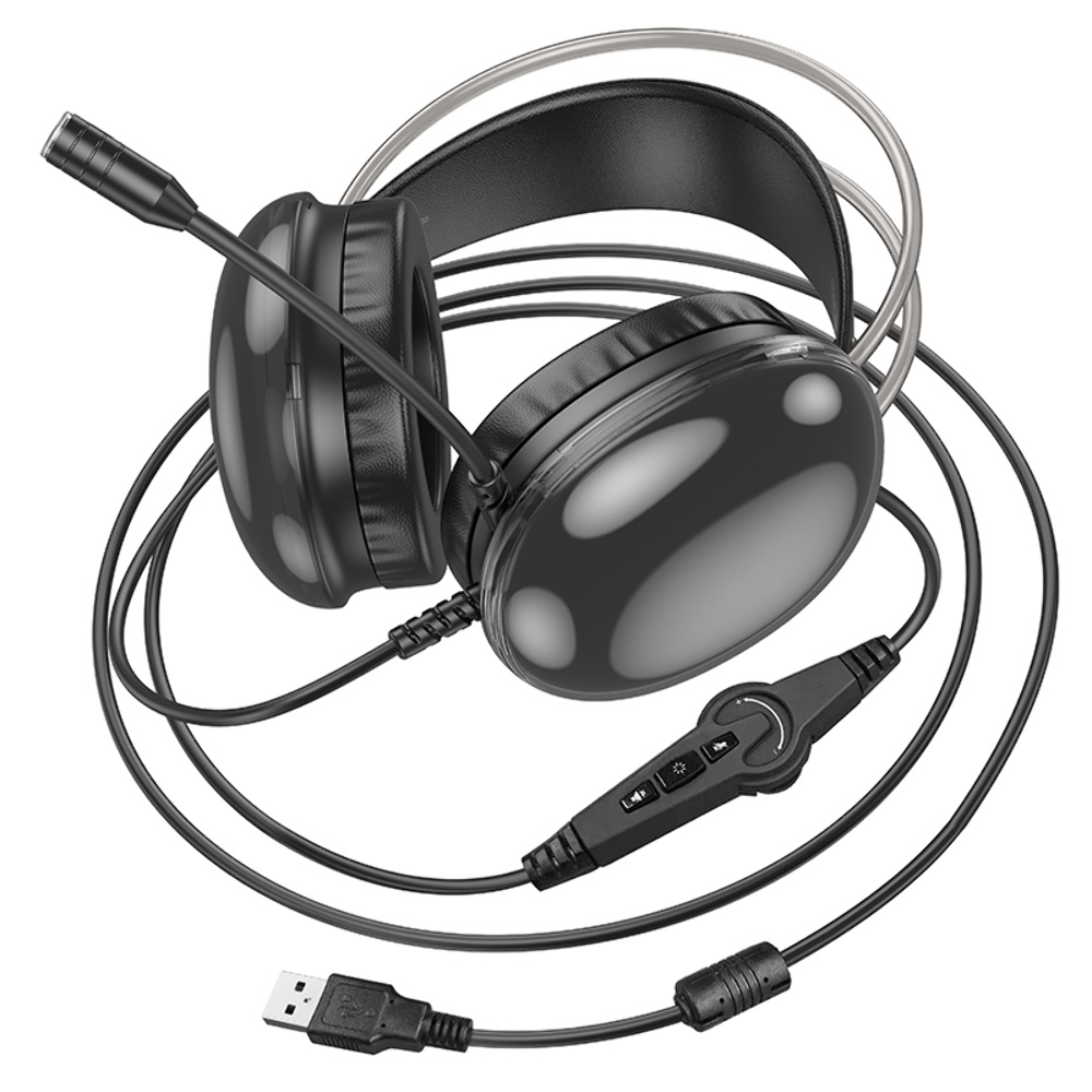 Наушники накладные Hoco W109 Plus игровые с LED подсветкой USB black