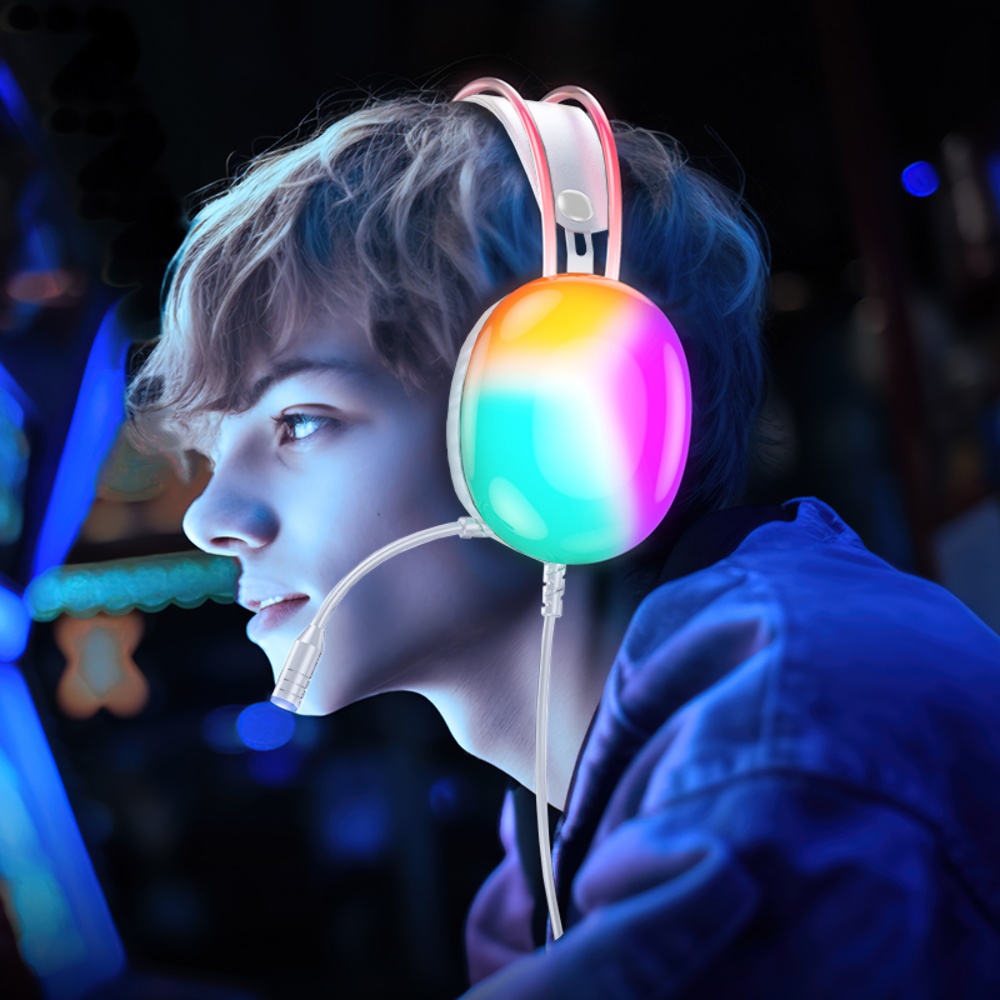 Наушники накладные Hoco W109 игровые с LED подсветкой Jack 3.5 white