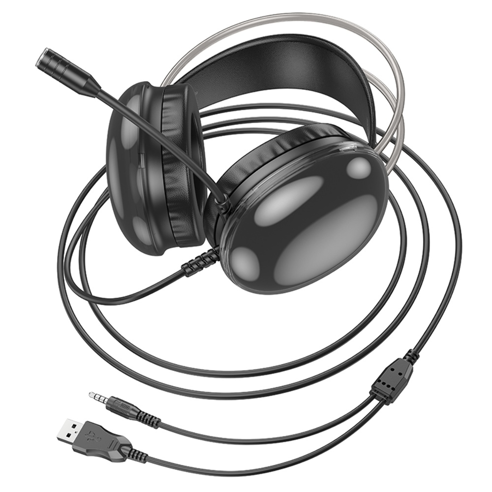 Наушники накладные Hoco W109 игровые с LED подсветкой Jack 3.5 black