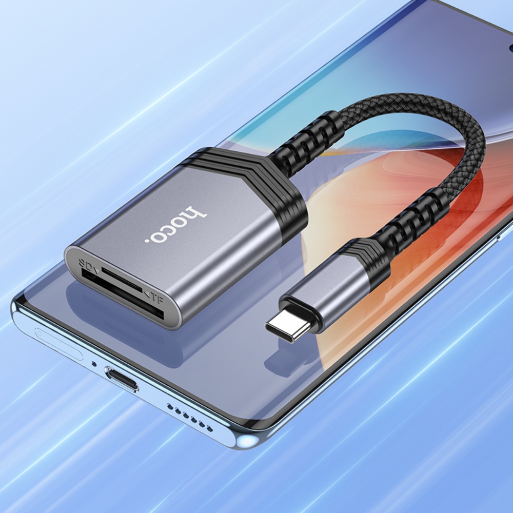 Адаптер переходник Hoco UA25 2в1 card reader Type-C серый