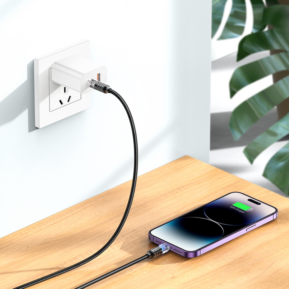 Кабель Hoco U122 с индикатором Type-C to Lightning PD 27W 1.2m black