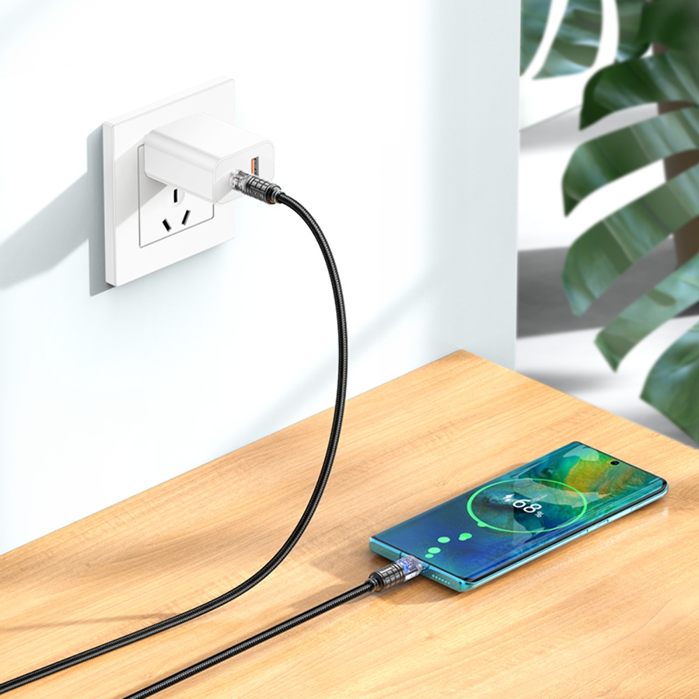 Кабель Hoco U122 с индикатором Type-C to Type-C PD 60W 1.2m black
