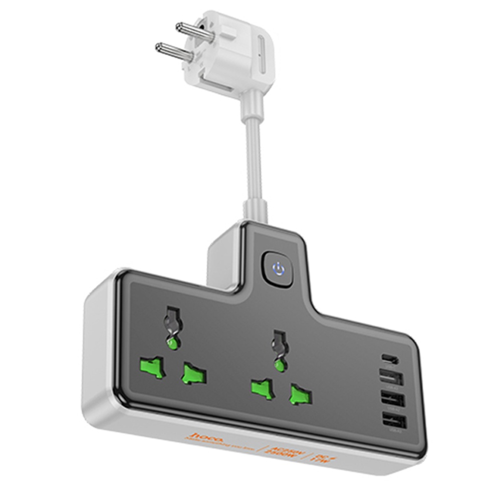 Сетевое зарядное устройство удлинитель Hoco AC11A 3 USB/ Type-C 2 розетки черное
