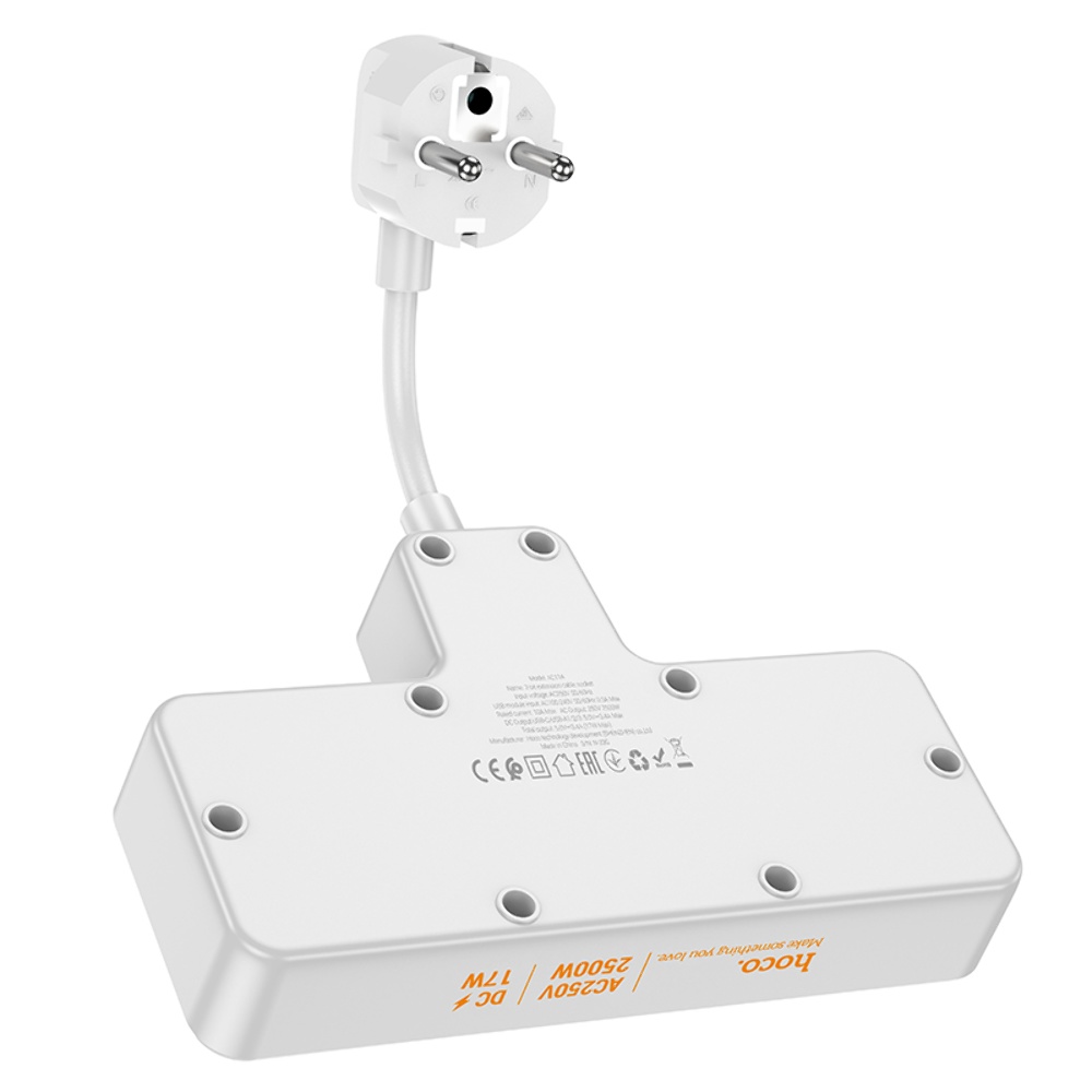 Сетевое зарядное устройство удлинитель Hoco AC11A 3 USB/ Type-C 2 розетки черное