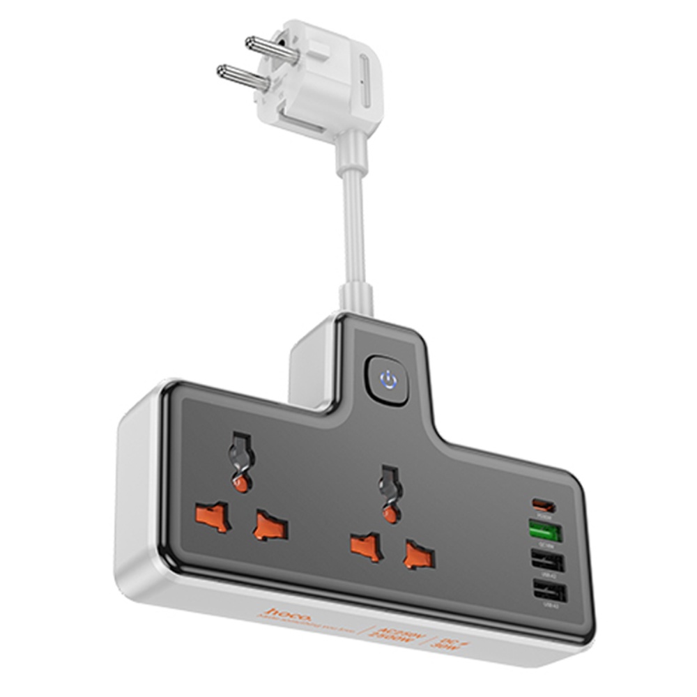 Сетевое зарядное устройство удлинитель Hoco AC12A 3 USB/ Type-C PD 30W 2 розетки 1m черный