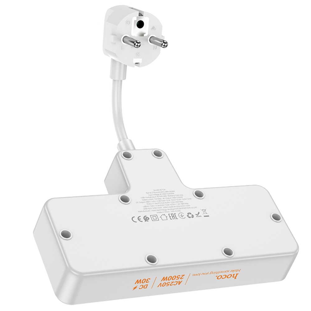 Сетевое зарядное устройство удлинитель Hoco AC12A 3 USB/ Type-C PD 30W 2 розетки 1m черный